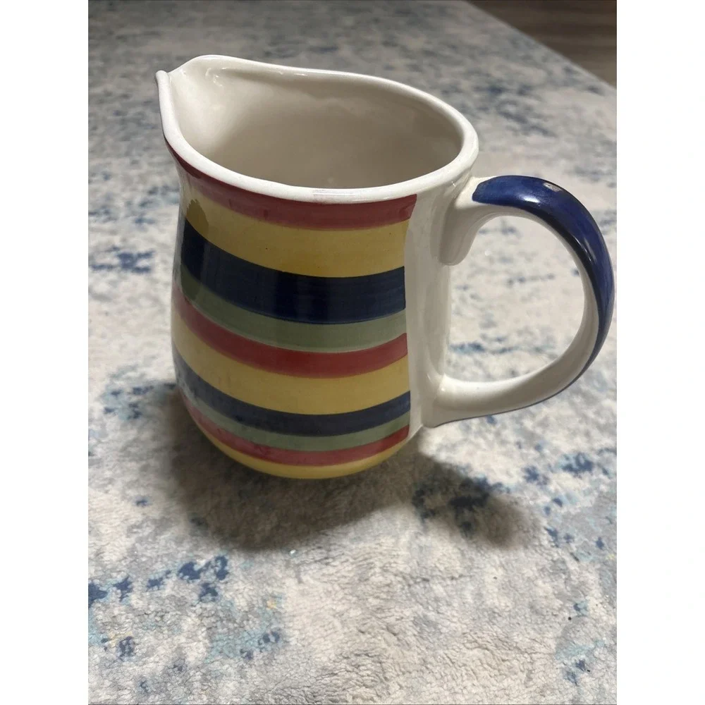 Swirl Water Pitcher Ceramic Handpainted Multicolor Rainbow Stripes 8